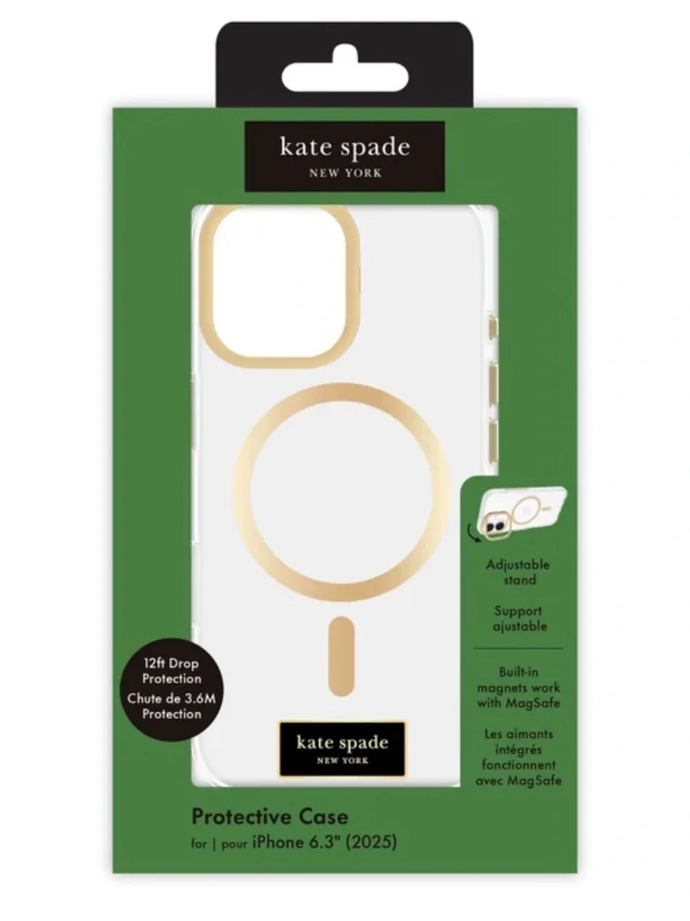 kate spade Clear iPhone 17 Pro Case with Gold Accents and Stand